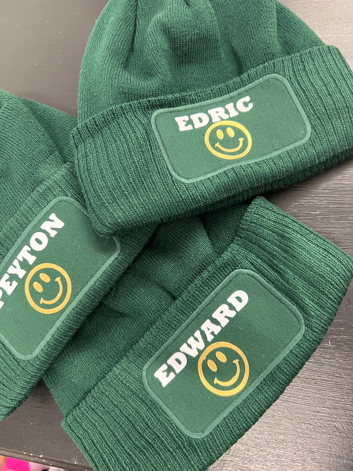Green name beanies